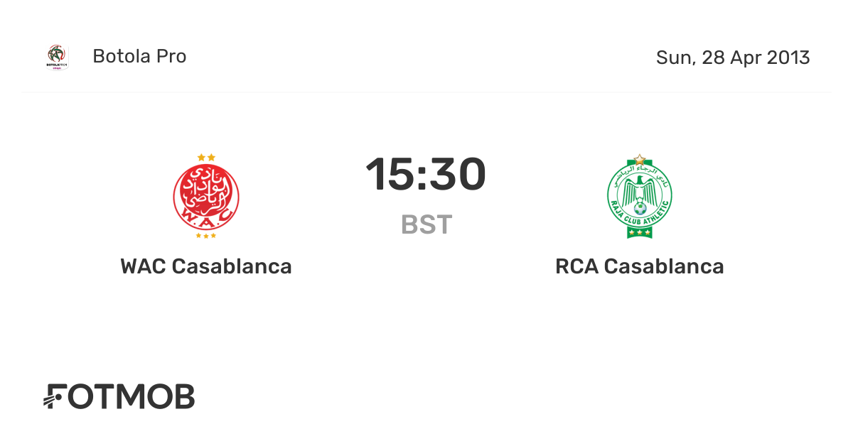 WAC Casablanca vs RCA Casablanca live score, predicted lineups and