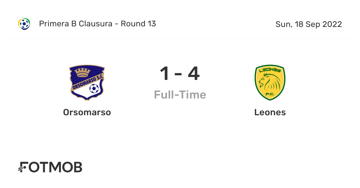 Orsomarso vs Leones - live score, predicted lineups and H2H stats.