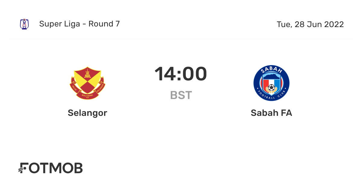 Selangor Vs Sabah Fa On Tue Jun 28 2022 13 00 Utc Live Results Lineups Shot Map And H2h