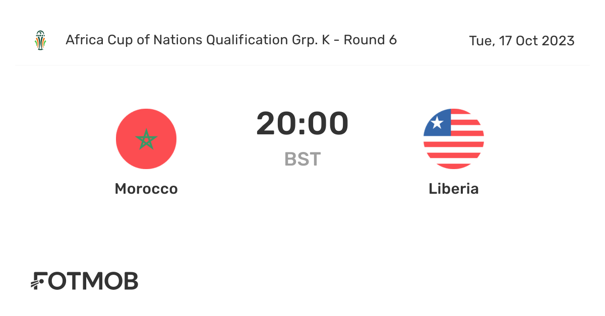 Morocco vs Liberia live score, predicted lineups and H2H stats.