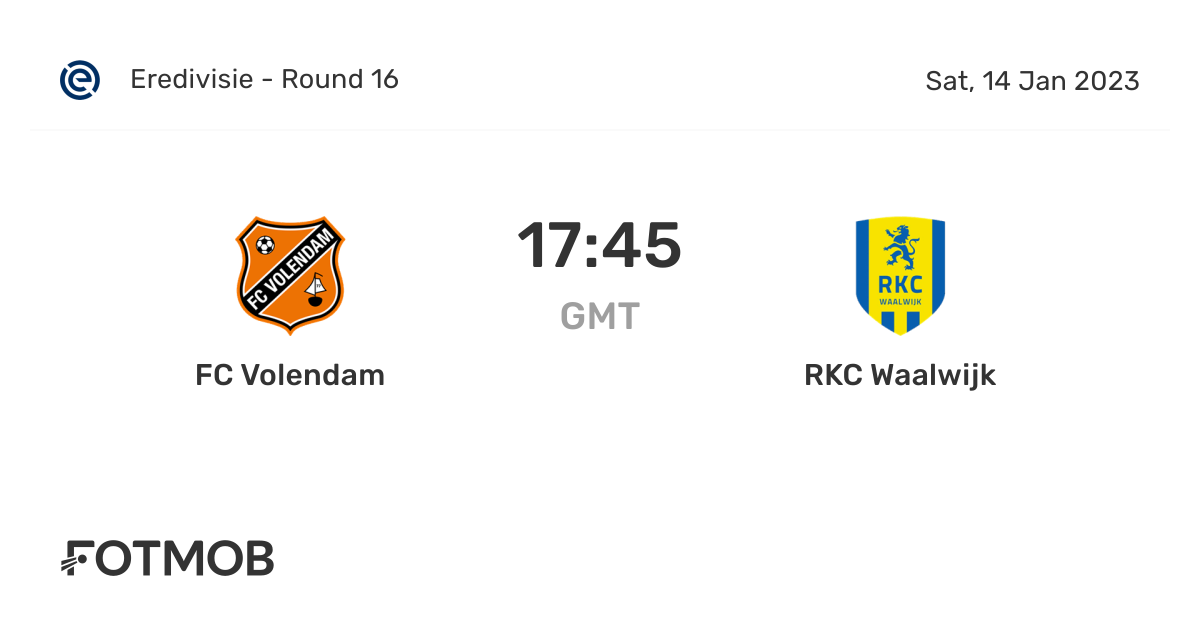 FC Volendam vs RKC Waalwijk live score, predicted lineups and H2H stats.