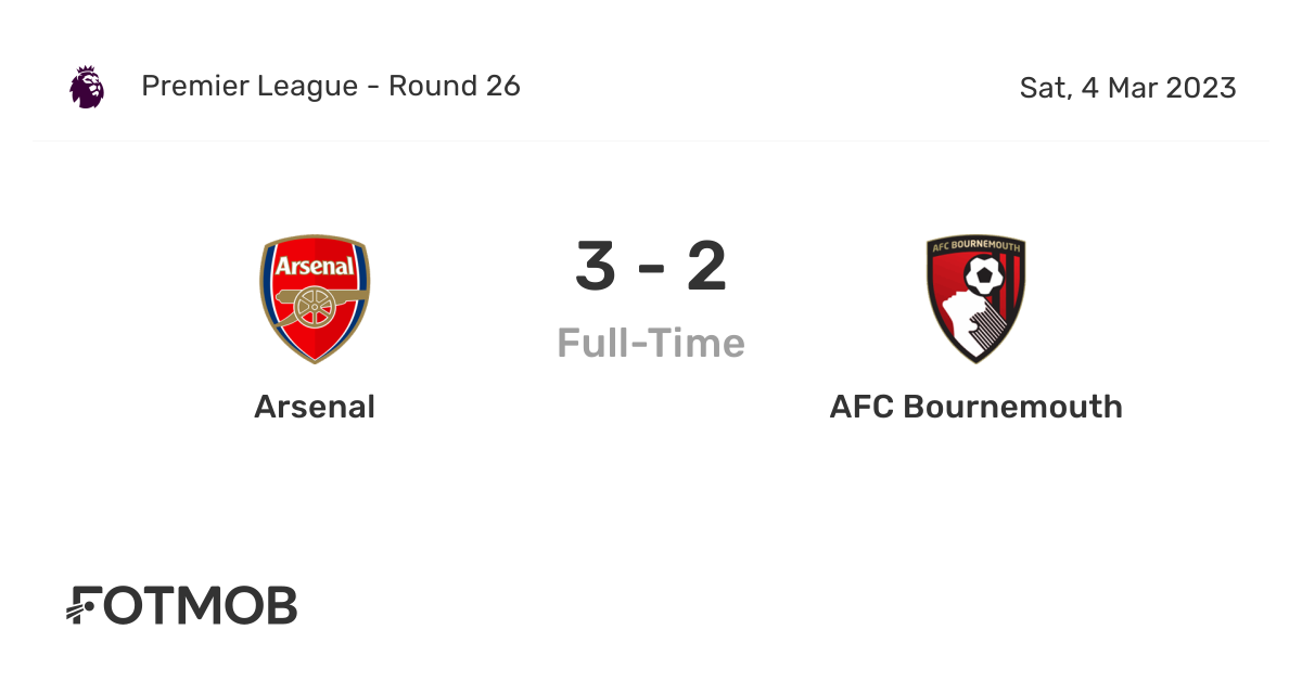 Arsenal vs AFC Bournemouth - live score, predicted lineups and H2H stats.
