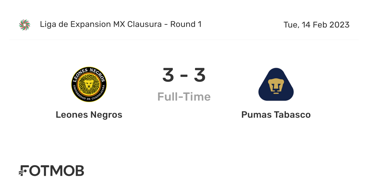 Leones Negros vs Pumas Tabasco - live score, predicted lineups and H2H  stats.