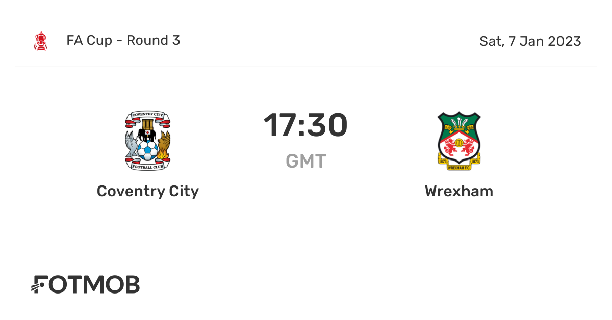 Coventry City vs Wrexham live score, predicted lineups and H2H stats.