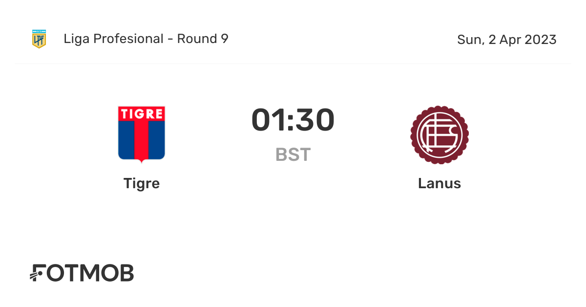 Tigre vs Lanus live score, predicted lineups and H2H stats.