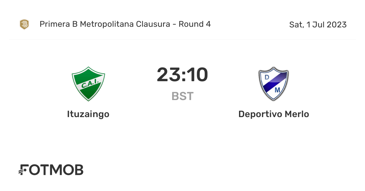 Ituzaingo vs Deportivo Merlo - live score, predicted lineups and H2H stats.