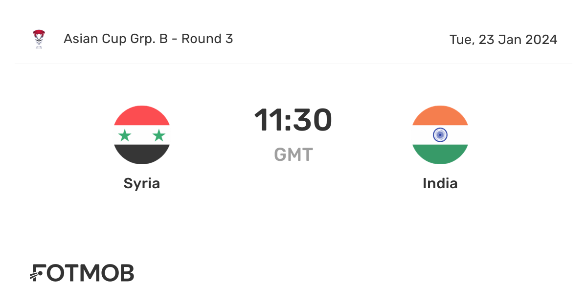 Syria vs India live score, predicted lineups and H2H stats