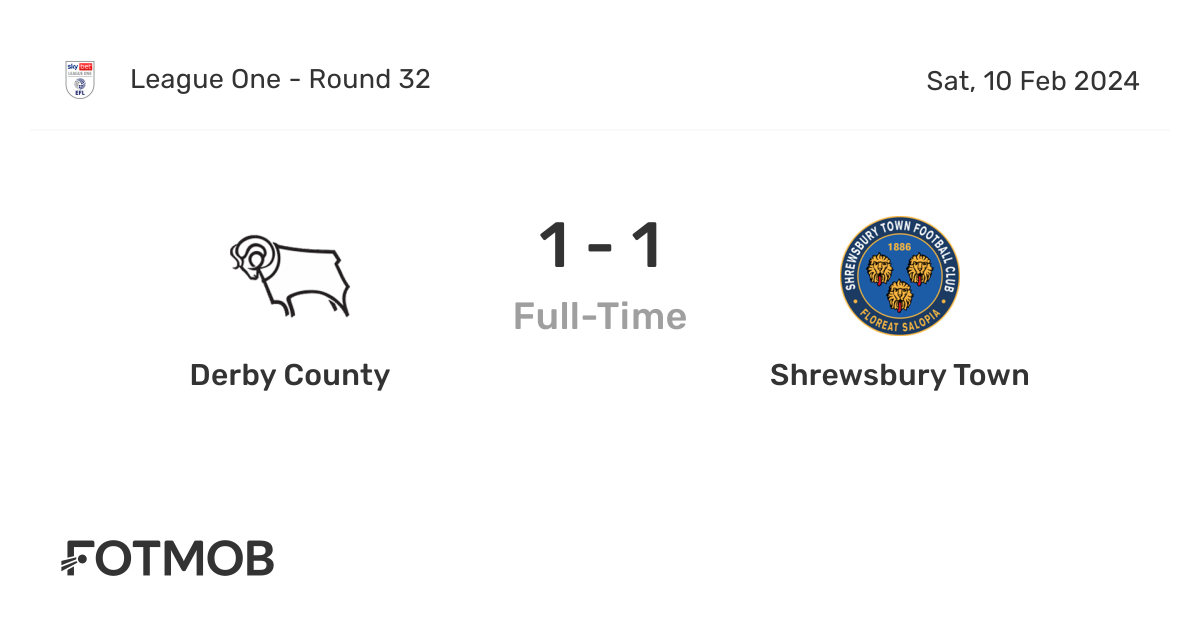Derby County vs Shrewsbury Town live score, predicted lineups and H2H