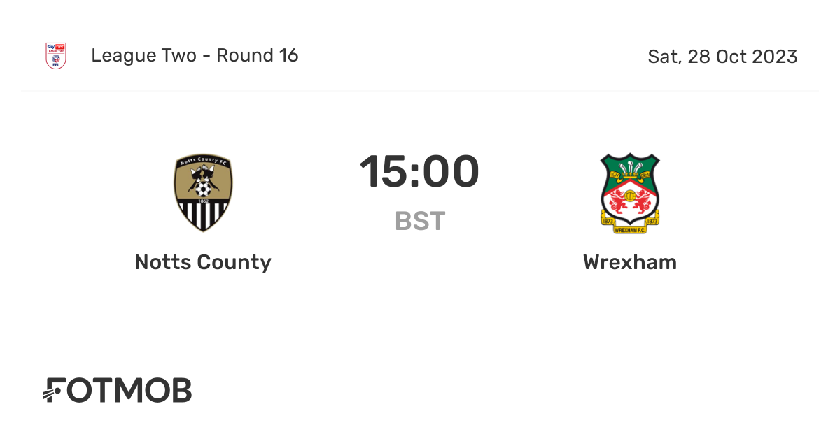 Notts County vs Wrexham live score, predicted lineups and H2H stats.