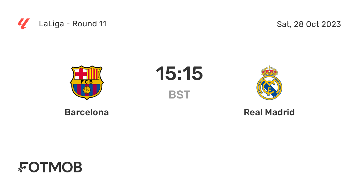 Barcelona vs Real Madrid live score, predicted lineups and H2H stats.