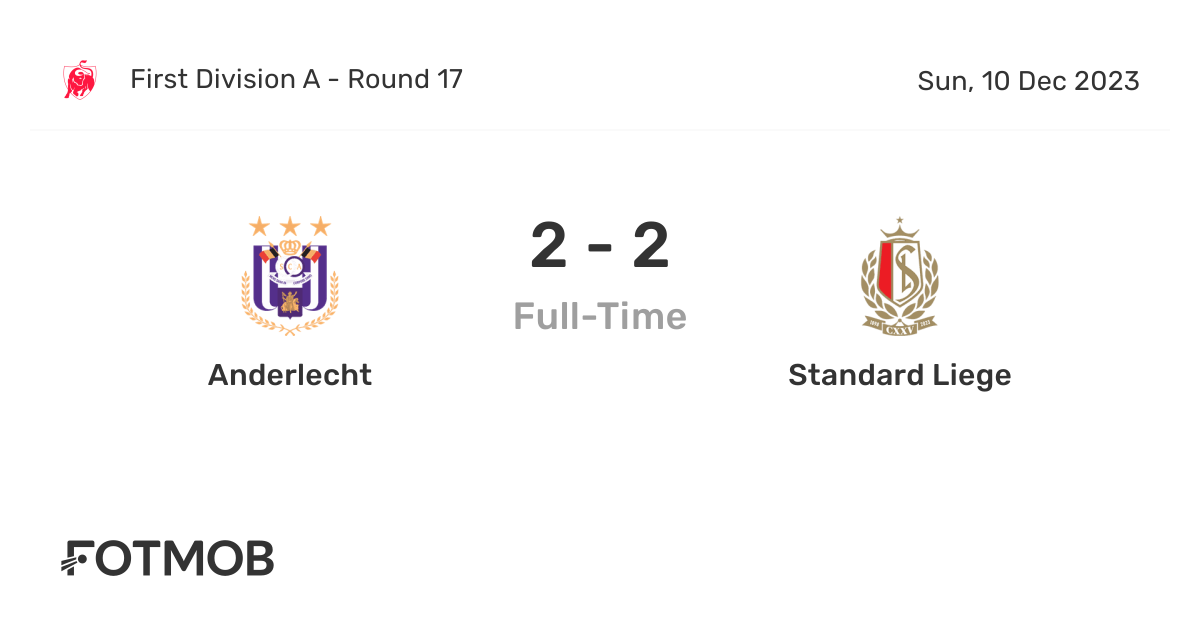 Anderlecht vs Standard Liège live score, H2H and lineups