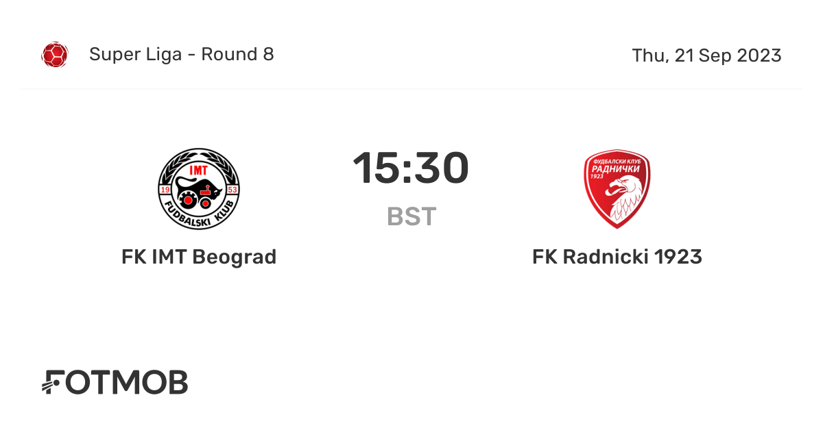 FK Imt vs Radnicki - Head to Head for 21 September 2023 14:30 Football