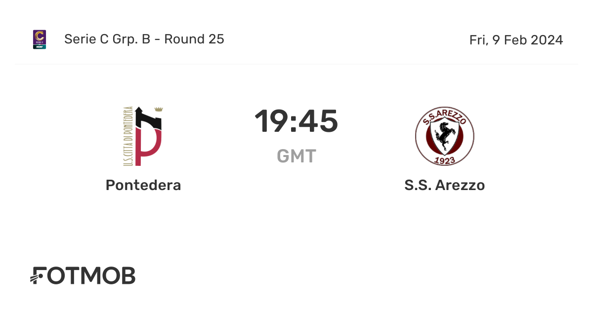 Pontedera vs S.S. Arezzo live score predicted lineups and H2H stats