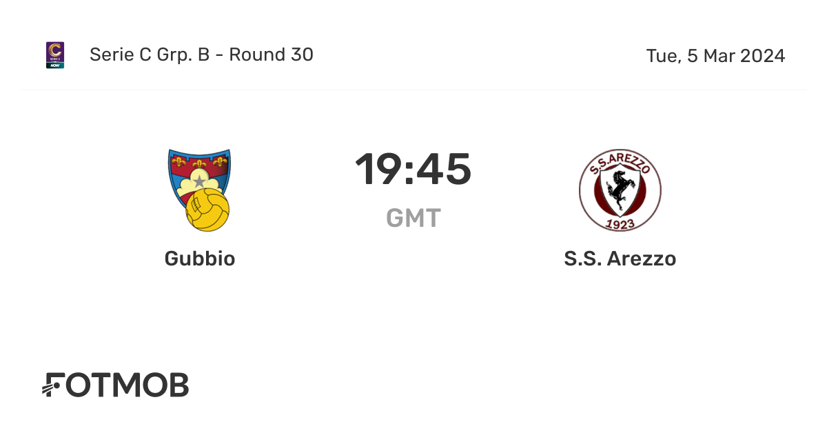 Gubbio vs S.S. Arezzo live score predicted lineups and H2H stats