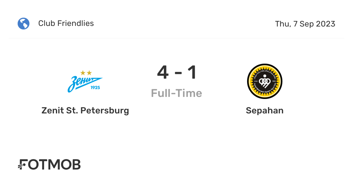 Zenit São Petersburgo x Sepahan, comentários e resultados ao vivo,  07/09/2023 (Amigáveis ​​da Europa)
